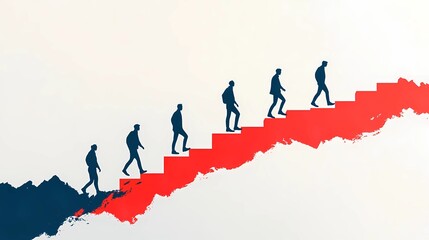 Abstract human figures climbing upward on a ladder, symbolizing ambition, career growth, and striving for professional success.