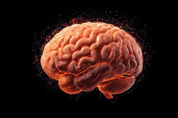 Mental health diagnosis of psychiatric patients concept. A vivid, glowing representation of a human brain, highlighting its intricate structure against a dark backdrop.
