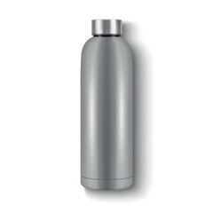 Vector Realistic 3D Blank Glossy Reusable Water Bottle with Steel Bung Closeup Isolated. Design Template of Packaging Mockup. Front View