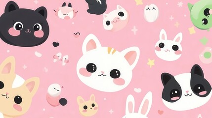 A playful design featuring cute cartoon animals on a pink background.