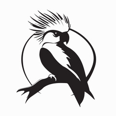Elegant Cockatiel Bird Perched on a Tree Branch Logo Vector Illustration with Clean White Background