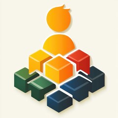 Obraz premium A colorful logo featuring a person and building blocks, symbolizing creativity and collaboration.