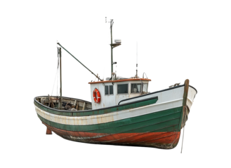 Old Fishing Boat on Transparent Background