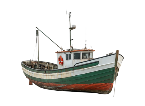 Old Fishing Boat on Transparent Background