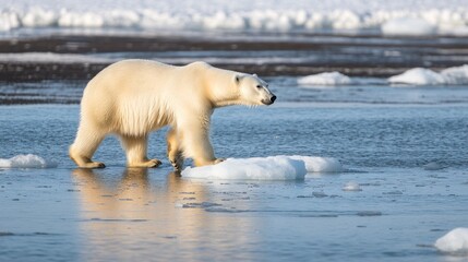 Polar bear walking on ice in arctic ocean nature photography serene winter environment wildlife perspective conservation message