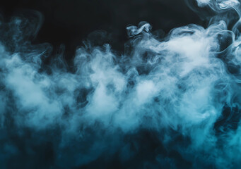 Abstract blue smoke on a black background, with ample copy space