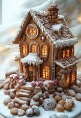 Christmas gingerbread house on white background.