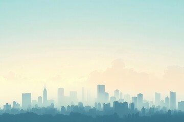 Obraz premium A serene city skyline at dawn, featuring silhouettes of buildings against a soft gradient sky.