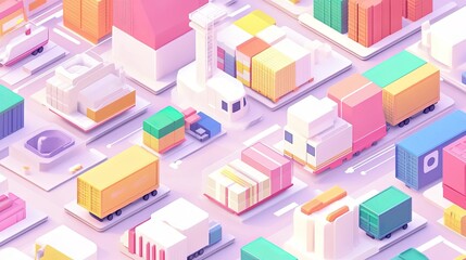 supply chain management flat design top view logistics animation colored pastel