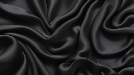 Fototapeta premium Processed collage of smooth elegant wavy deep black silk cloth fabric material texture. Background for banner, backdrop or texture for 3D mapping