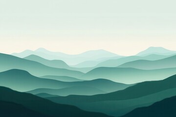Fototapeta premium A serene landscape featuring layered mountains in soft green tones.