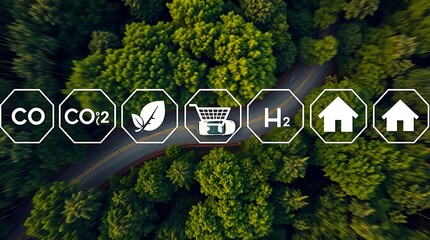 EV car, Electric car or hydrogen energy car on road midst forest and natural. Environmental friendly travel. Sustainable transportation and green logistic to Net zero carbon emission for Save earth.