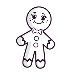 Retro outline gingerbread man, girl characters in trendy groovy style. Merry Christmas and Happy New Year. Funny vector illustration of christmas cookie. Vibes 70s, 80s, 90s