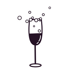 Doodle hand drawn glass of champagne, sparkling wine with bubbles