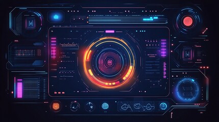 High-Tech Digital Interface with Glowing Lines and Data Visualization