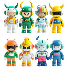 astronaut,  robot toys, alien and monster various styles and colors