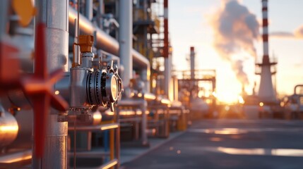 Industrial operations at sunset oil refinery photography urban landscape close-up view energy production insights
