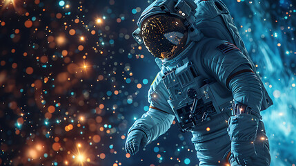 Fototapeta premium A captivating 3D negative space artwork of an astronaut painting stars in space, symbolizing creativity, exploration, and the cosmos. 