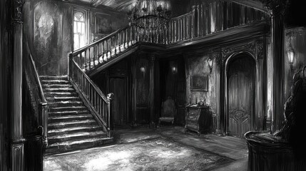 Obraz premium Illustration of the interior of a haunted mansion.