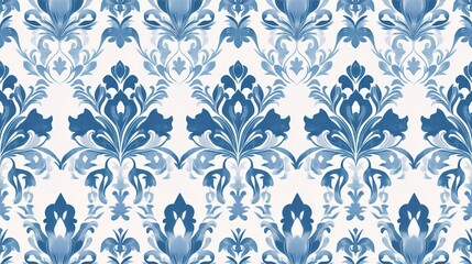 Elegant Blue and White Geometric Floral Pattern Design Wallpaper