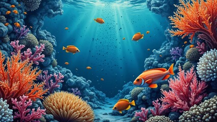 Obraz premium Vibrant Coral Reef Texture, Underwater Marine Life Pattern