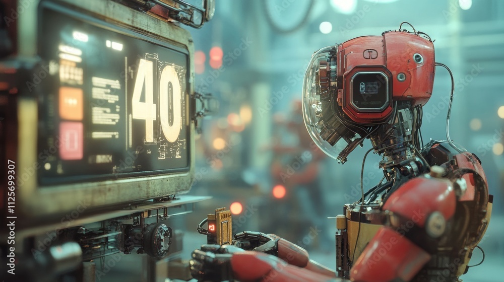 Poster robot processing data in a high-tech laboratory environment futuristic digital art sci-fi concept cl