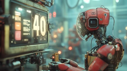 Robot processing data in a high-tech laboratory environment futuristic digital art sci-fi concept close-up view