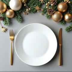 Elegant Christmas Table Setting with Pine and Gold Decorations