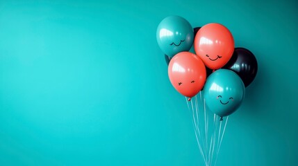 A vibrant balloon family with expressive faces floating together in harmony and joy representing love connection and fun-filled moments in a playful design