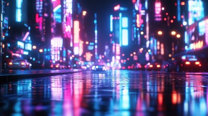 Neon Lights in a Vibrant Cityscape at Night with Abstract Effects
