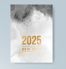 Happy new year 2025 card template with watercolor background