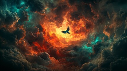 A visual representation of the dream to fly, with a person soaring through a colorful, vibrant sky, surrounded by fluffy clouds, conveying hope and the desire for growth.
