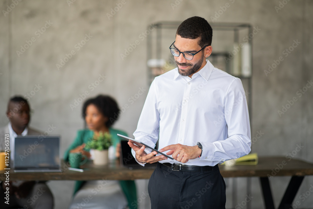 Aufkleber a group of professionals engage in a productive meeting in a contemporary office space. one member u
