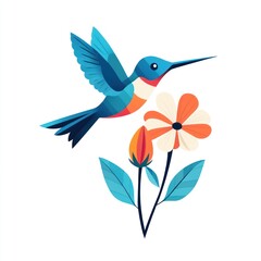 Obraz premium Hummingbird in flight near flower.