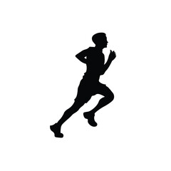 Black Silhouette of Male sprint runner on white background.sport logo,vector illustration