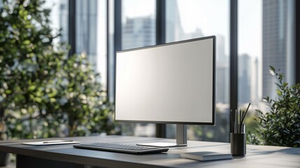 Fototapeta premium Modern Office Workspace With Blank Computer Screen
