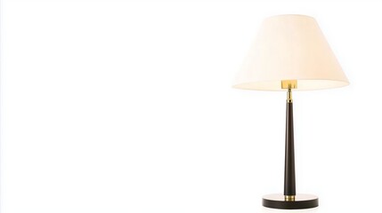 Lamp with a white shade sits on a white background