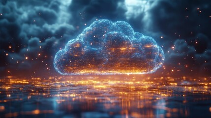 Fototapeta premium Digital Cloud Concept with Glowing Elements and Abstract Background