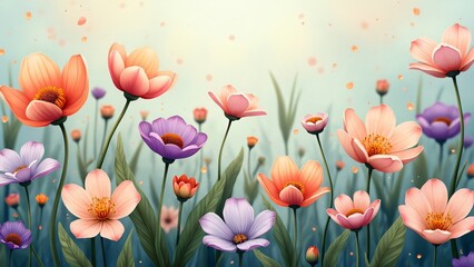 Vibrant Wildflower Meadow, Soft Petals, Diverse Colors