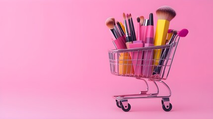 Shopping Cart Full of Makeup Products.