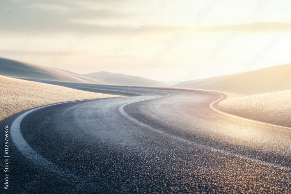 Aufkleber a curved running track stretches into the distance, framed by soft hills and bathed in warm sunlight