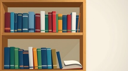 Colorful cartoon bookshelf with various books on it, isolated on transparent background for education, reading, learning and study concept
