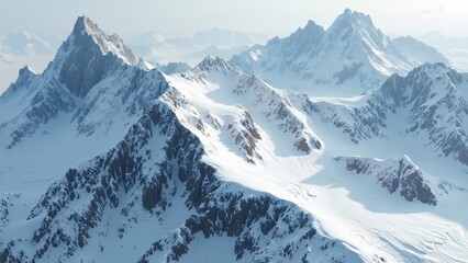 Obraz premium Imposing Snow-Covered Mountain Range, Detailed Winter Landscape