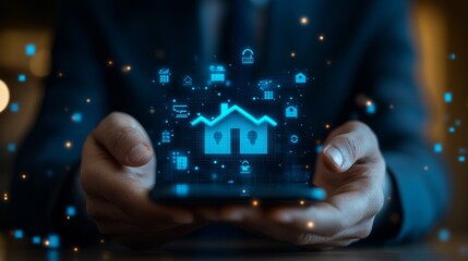 Digital Home Security Concept on Smartphone with Icons and Graphics