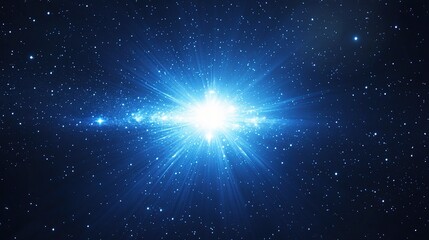 Deep Blue Cosmic Background with Glowing Stars and Bright Light
