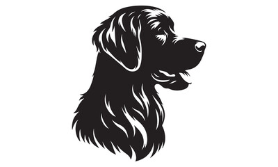 Majestic Newfoundland Dog Silhouette: Profile View, Black and White, Side Angle, High Contrast, White Background.
