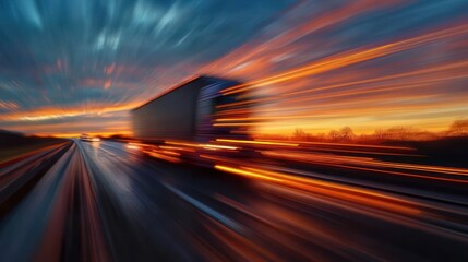 Truck Speeding Through Sunset