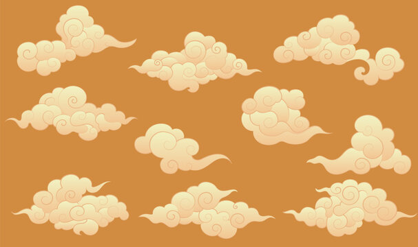 Collection of yellow Chinese moire material on a yellow background