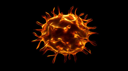 Fiery Microbial World:  A microscopic view of a fiery orange microbe, glowing against a black background.
