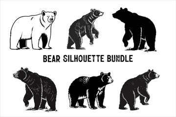 Bear Silhouette Vector Bundle. Bear Silhouette character vector set.